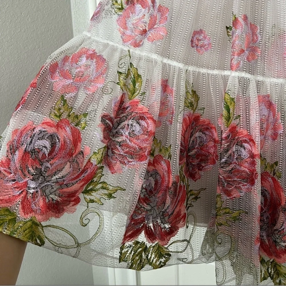 Marchesa Notte Tiered Embroidered Tulle Midi Dress - Picture 7 of 12